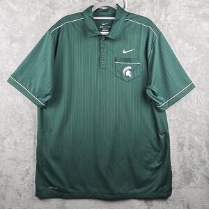 Michigan State Spartans Polo‎ Golf Shirt Men XL Green Nike Dri Fit Performance